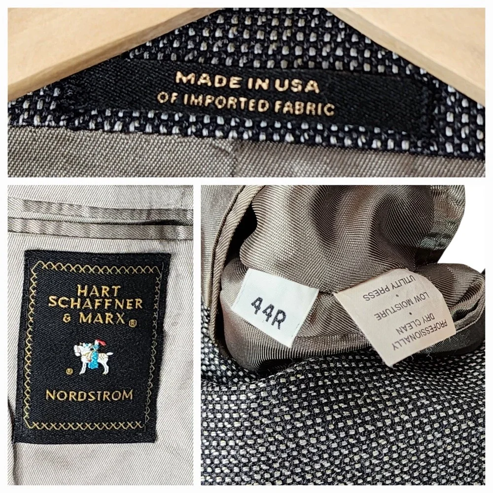 Vtg Hart Schaffner Marx Nordstrom Blazer sz 44R Men Gray Sport Coat Nailhead USA